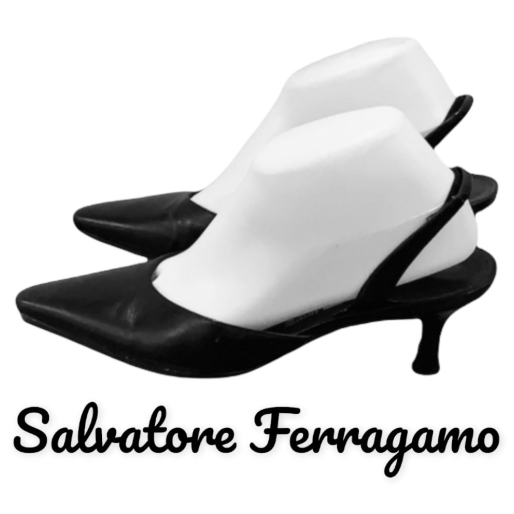 Authentic Salvatore Ferragamo black leather sling back heels sz 8 B